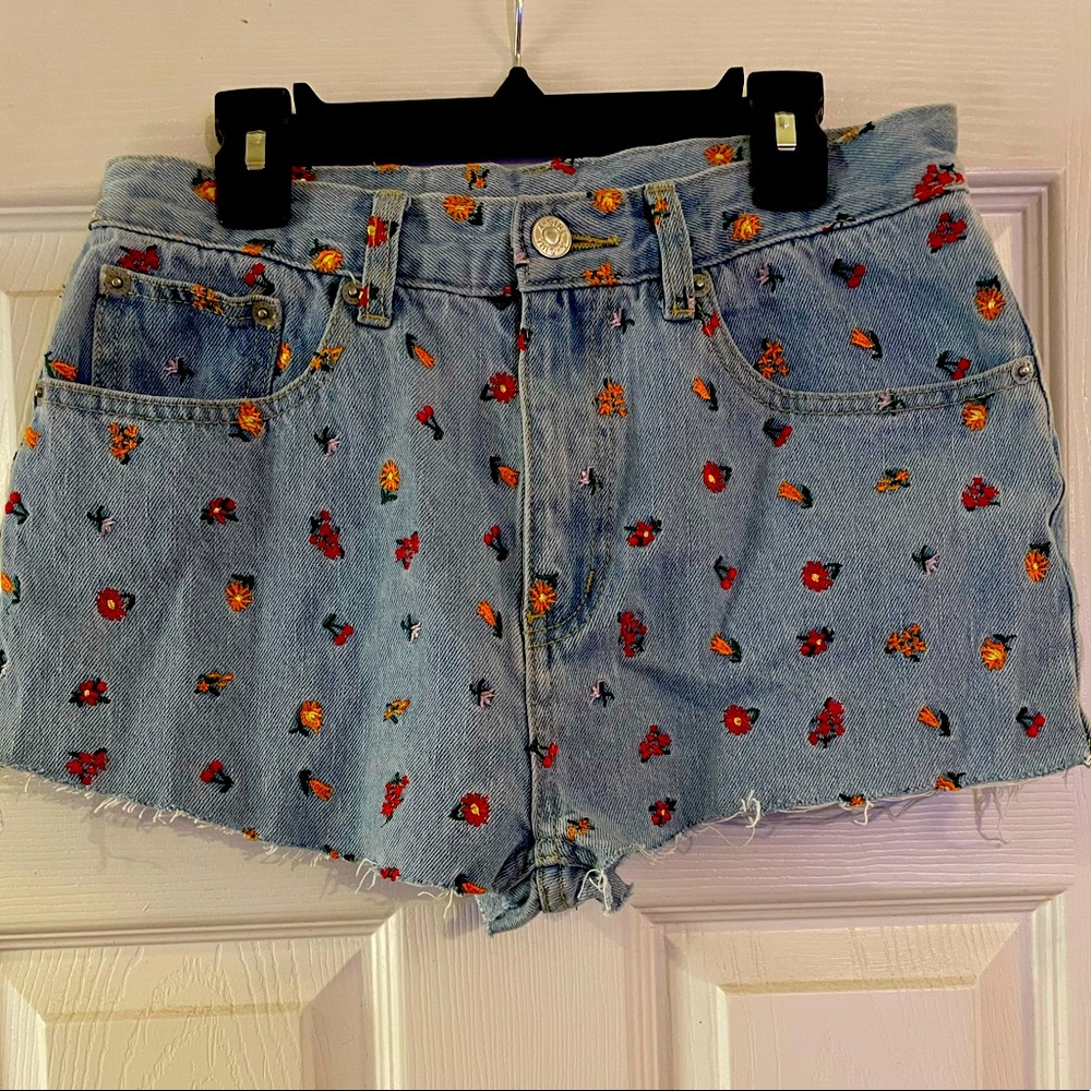 X-Girl floral denim shorts